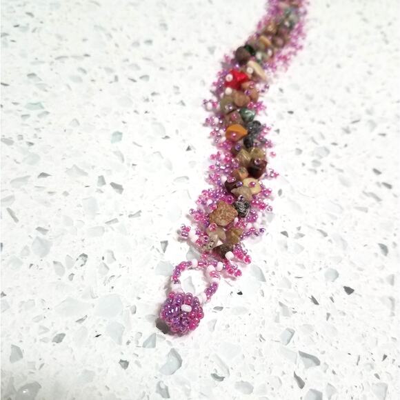 Handmade Beaded Bracelet Stones Pink Green Red - Picture 5 of 8
